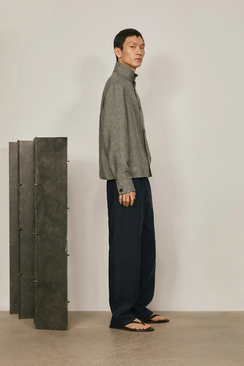 Linen bomber jacket with herringbone detail - LIMITED EDITION