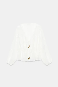 EMBROIDERED DOTTED MESH BLOUSE