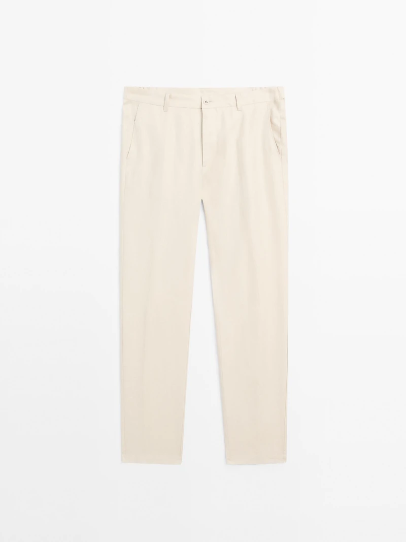 100% linen tapered fit trousers