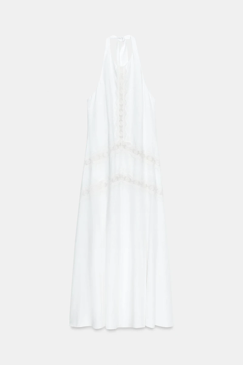 COMBINATION LINEN MIDI DRESS