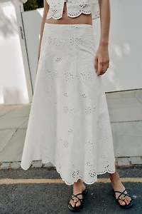 EMBROIDERED EYELET MIDI SKIRT