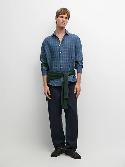 100% linen regular fit check shirt