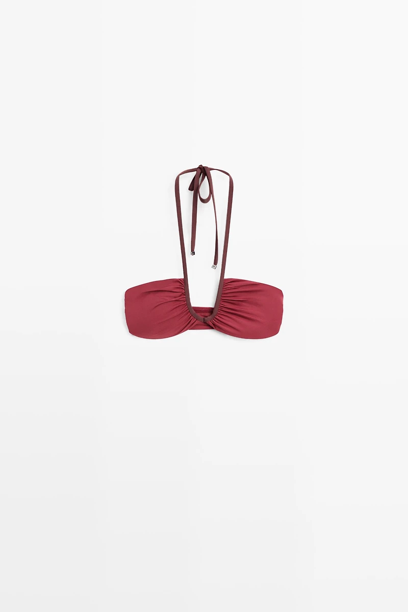 Bikini top with contrast gathered detail