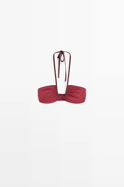 Bikini top with contrast gathered detail