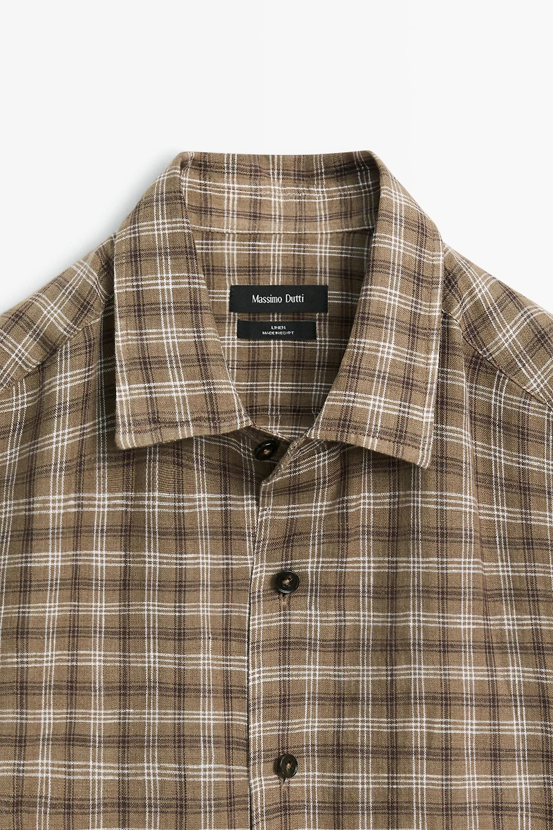 100% linen regular fit check shirt