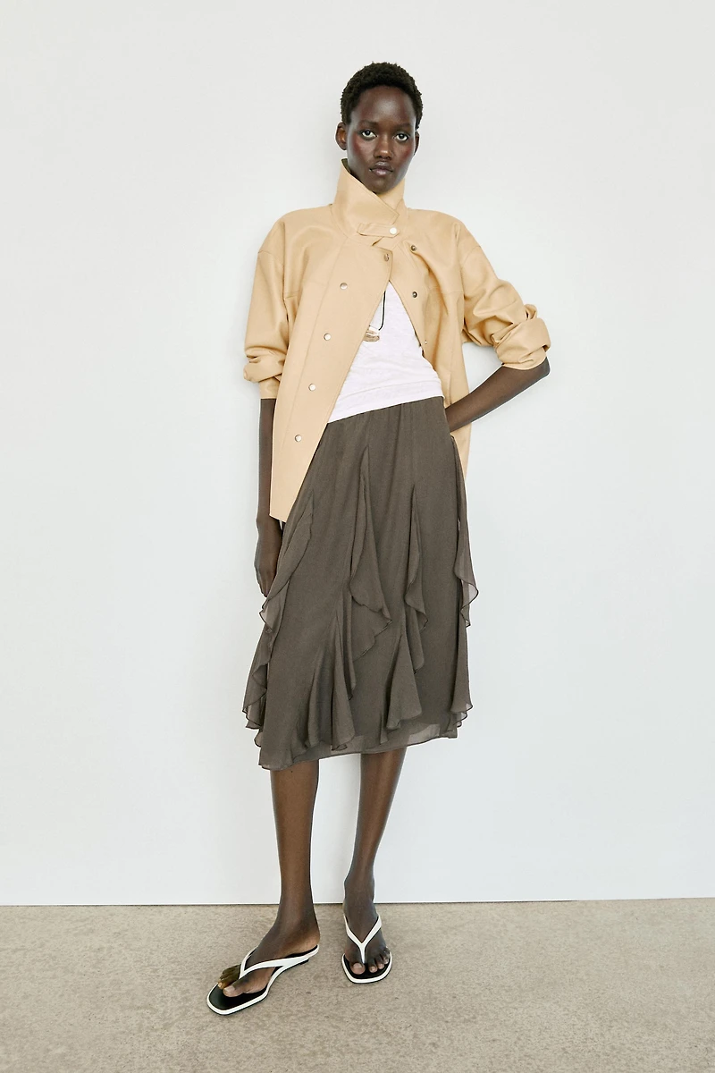 Flowing midi skirt with ruffle detail