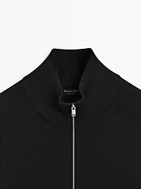 Knit cotton blend cardigan with raglan sleeves