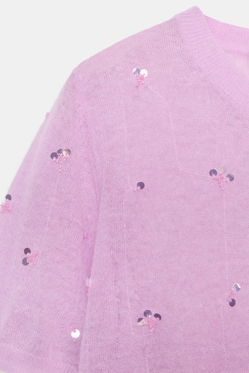 SEQUIN SHORT SLEEVE CARDIGAN