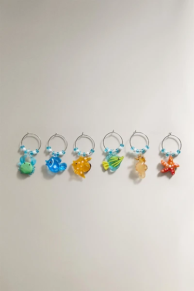 MARINE GLASS WINE CHARMS SET