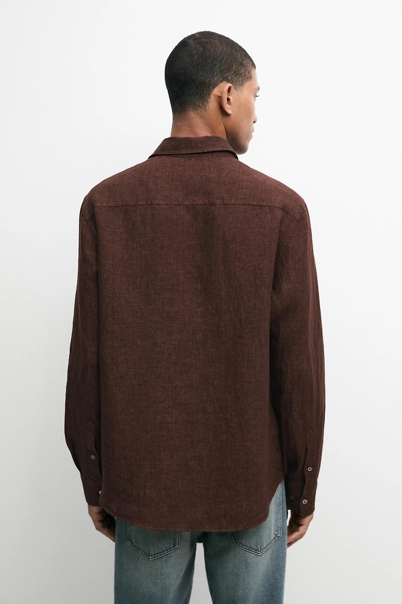 100% linen regular fit shirt with button detail