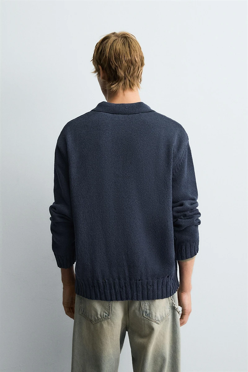 DISTRESSED KNIT POLO