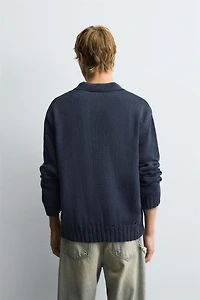 DISTRESSED KNIT POLO