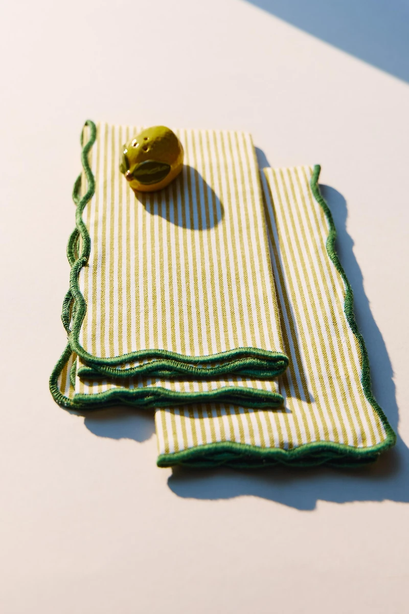 LOT DE 2 SERVIETTES DE TABLE RAYURES BORD ONDULÉ