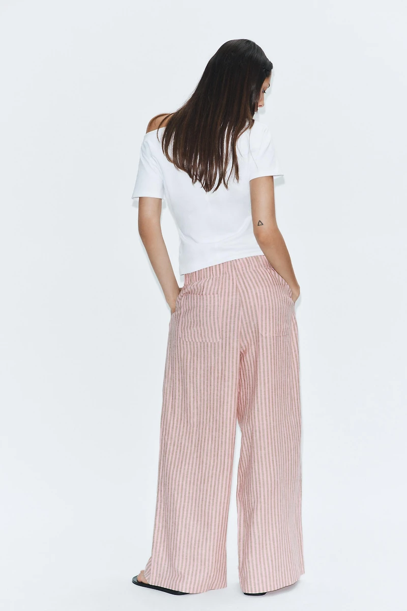 STRIPED DRAWSTRING LINEN PANTS