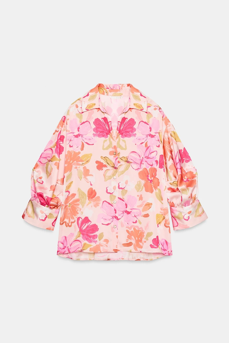 FLORAL PRINT SATIN EFFECT SHIRT
