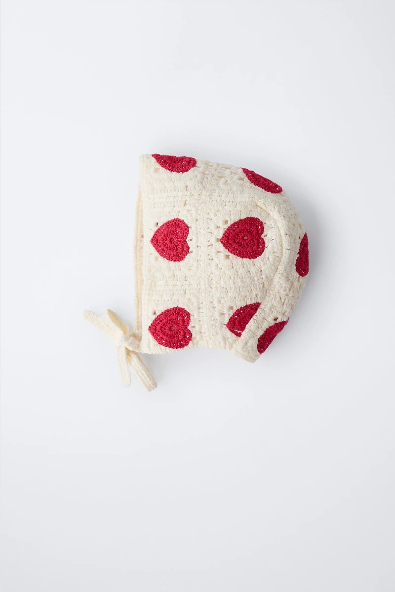 CROCHET KNIT HEARTS BONNET