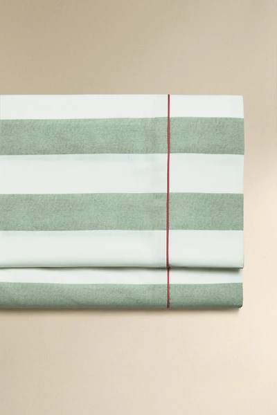 STRIPED FADED COTTON FLAT SHEET