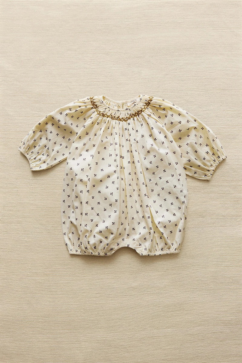 GATHERED FLORAL BABY ROMPER