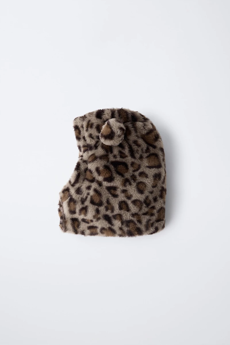 FAUX FUR ANIMAL PRINT EARS HOOD