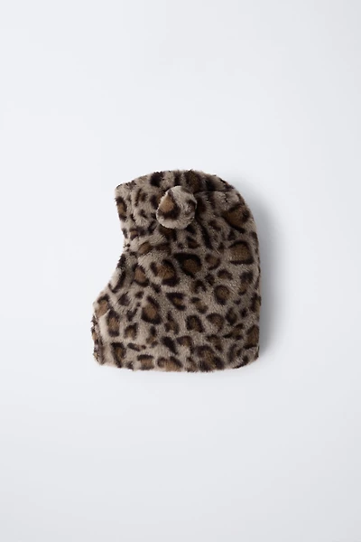 FAUX FUR ANIMAL PRINT EARS HOOD