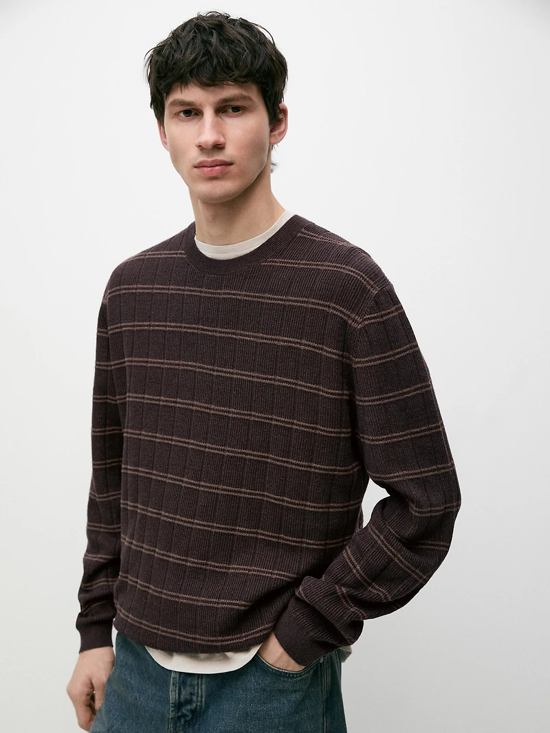 Striped knit crew neck sweater