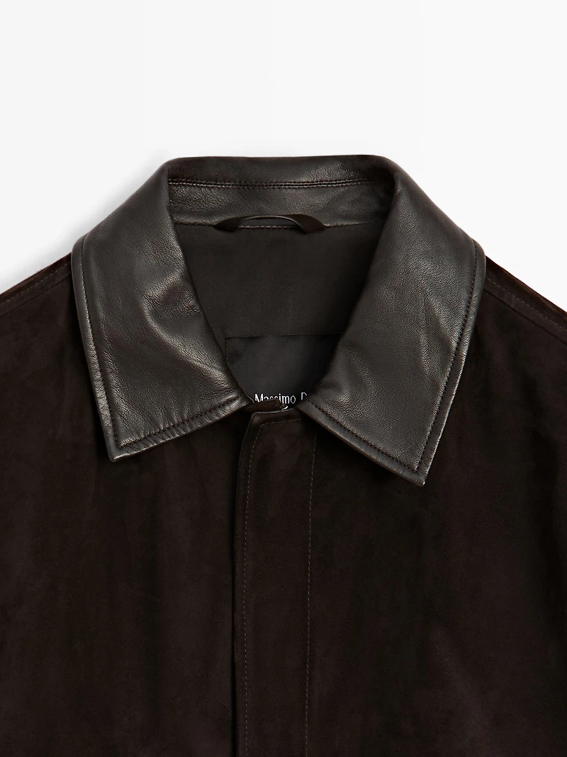Suede leather jacket with collar detail