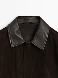 Suede leather jacket with collar detail