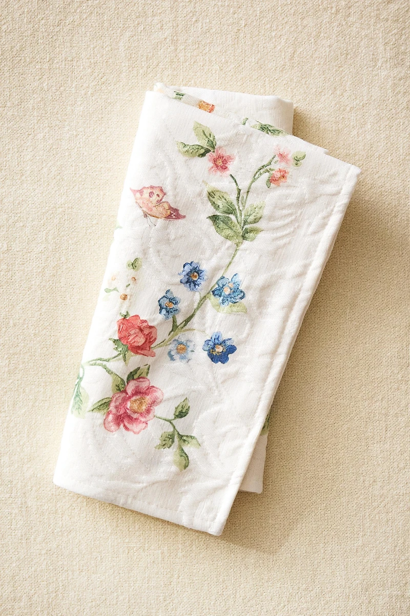 LOT DE 2 SERVIETTES DE TABLE JACQUARD ET IMPRIMÉ FLORAL