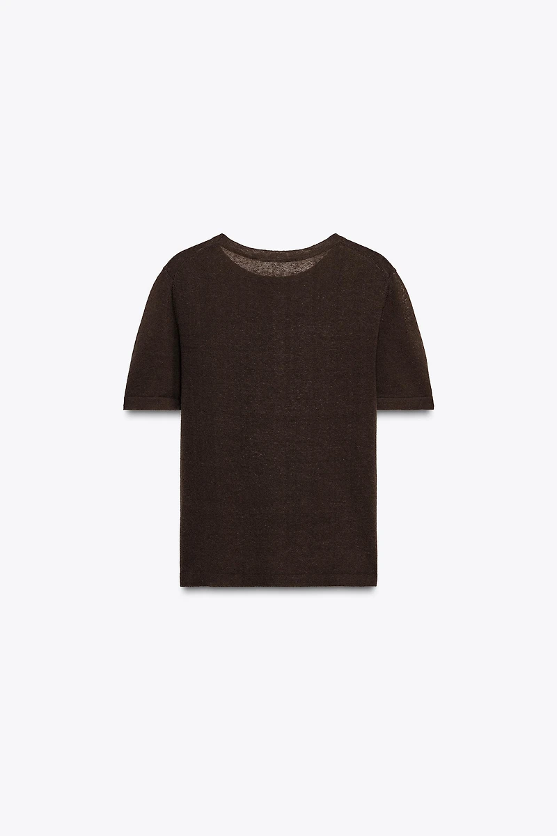 SHORT SLEEVE LINEN KNIT TOP