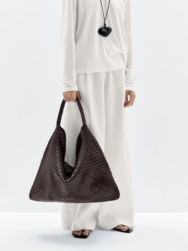 Grand sac cabas tressé en cuir nappa