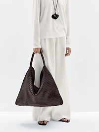 Grand sac cabas tressé en cuir nappa
