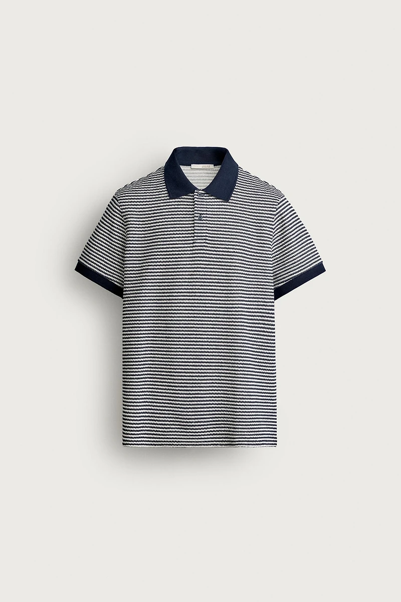 REGULAR FIT STRIPED TEXTURED POLO