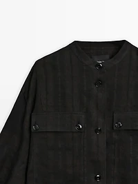 Linen blend check bomber jacket