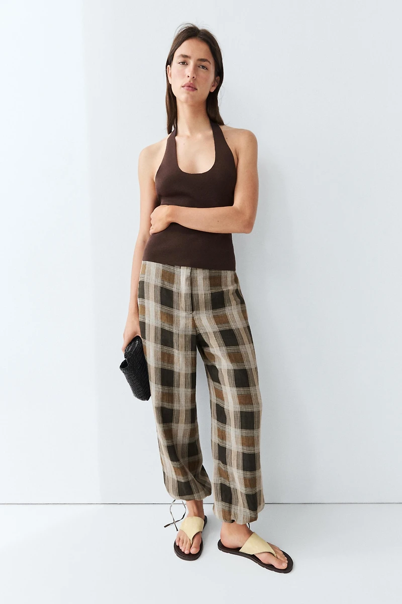 Pantalon bouffant imprimé à carreaux