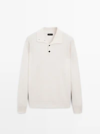 Knit sweater with mock button neck