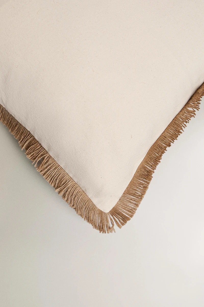 FRINGED JUTE THROW PILLOW COVER