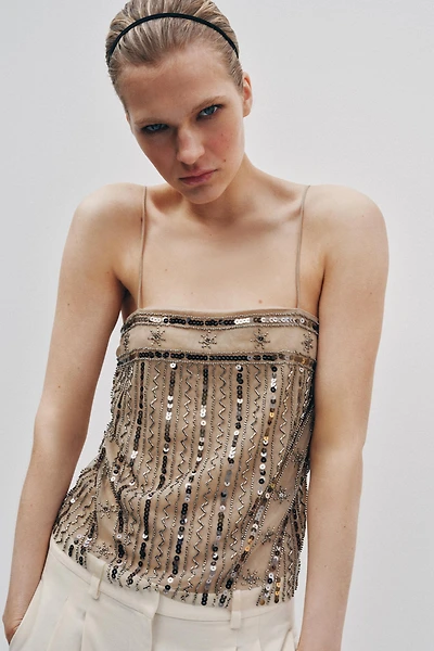 BEADED SEQUIN TULLE TOP