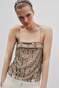 BEADED SEQUIN TULLE TOP