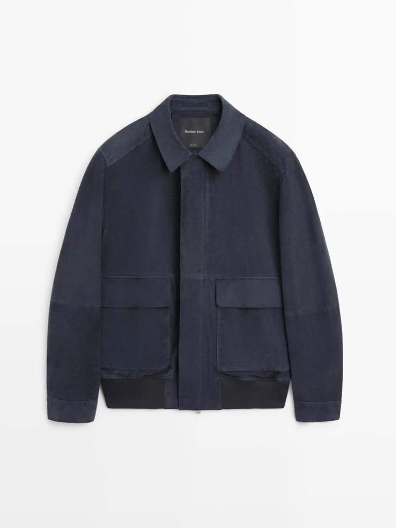 Blouson poches cuir daim