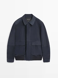 Blouson poches cuir daim