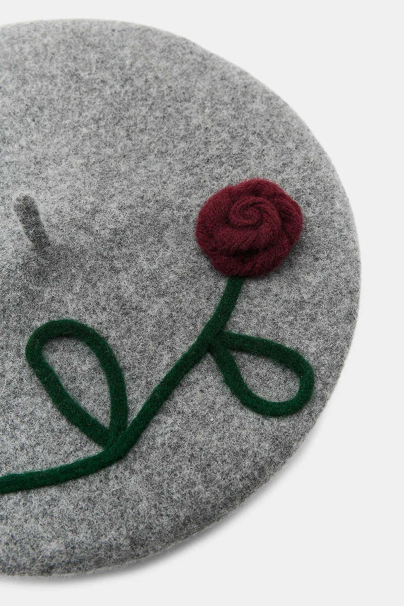 100% WOOL BERET WITH FLOWER