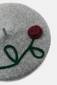 100% WOOL BERET WITH FLOWER
