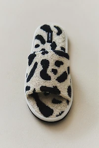 TERRYCLOTH ANIMAL PRINT SLIDER SLIPPERS