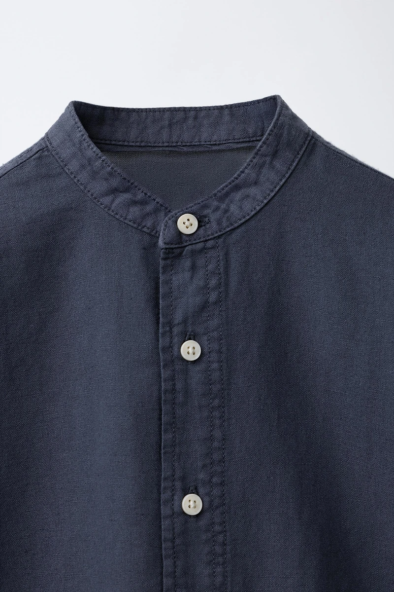 MANDARIN COLLAR LINEN AND COTTON SHIRT