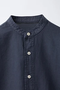 MANDARIN COLLAR LINEN AND COTTON SHIRT