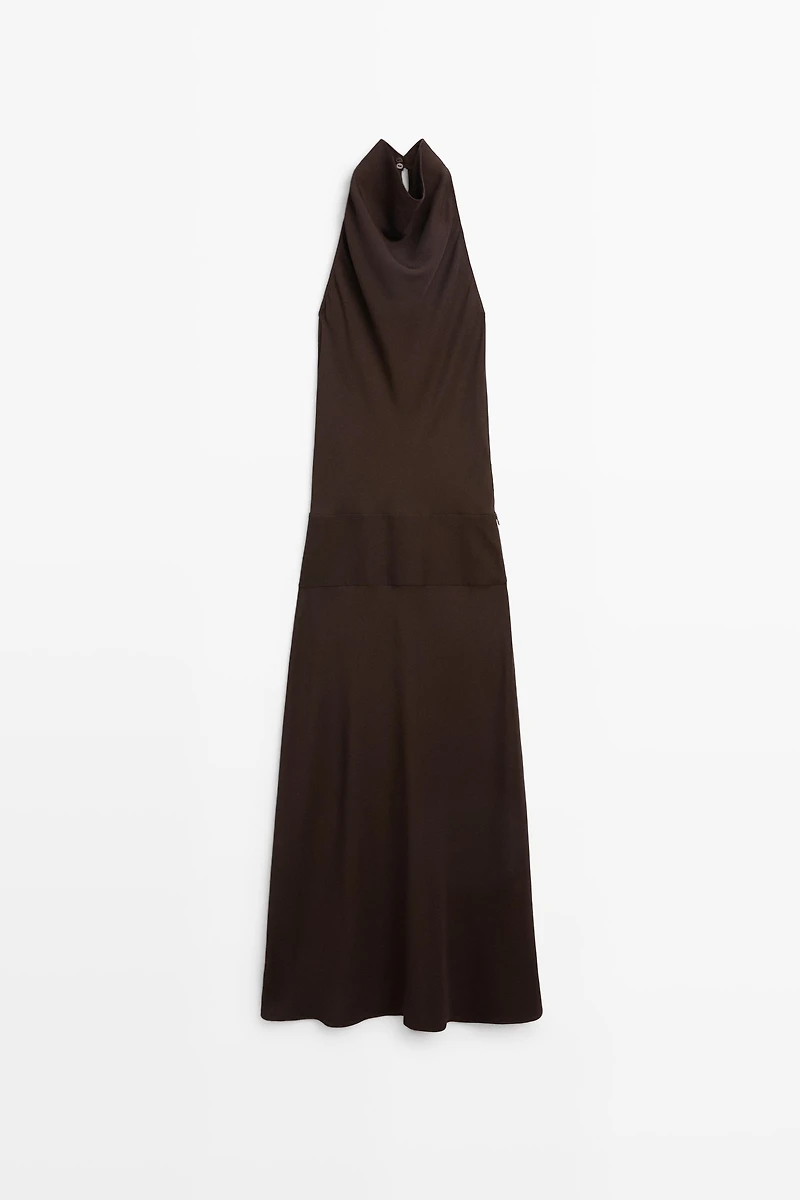 Halter midi dress with waistband detail