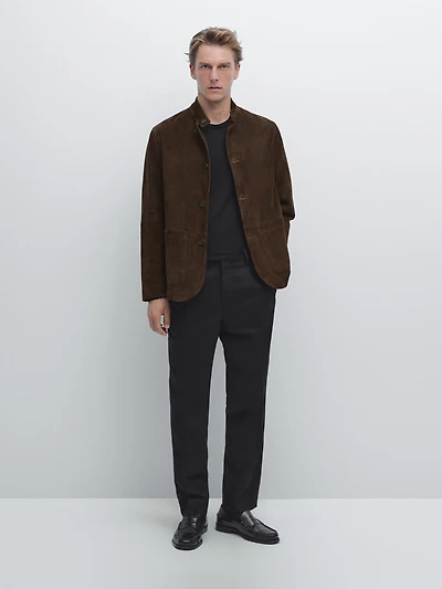 Wool blend flannel trousers with darts