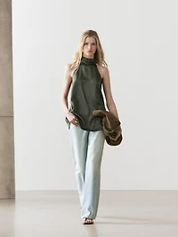 Satin halter top with tie detail