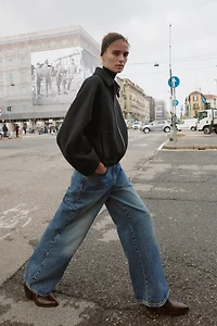 CONTRAST COLLAR WOOL BALLOON BOMBER JACKET