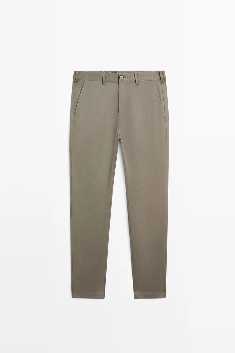 Cotton blend slim fit pants